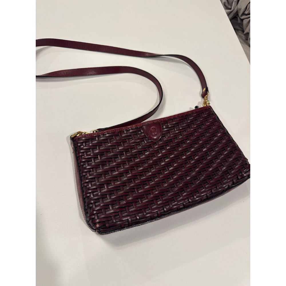 Etienne Aigner Woven Leather Shoulder Bag Oxblood 12x7‎ Vintage Gold Hardware